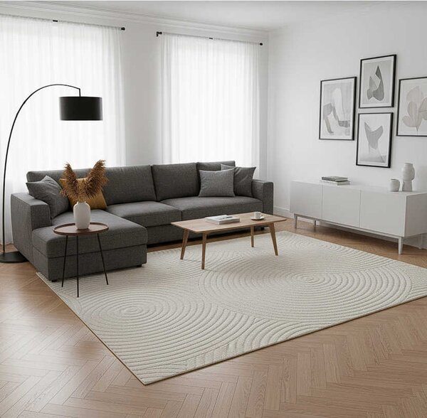 TZ Sivý obdĺžnikový geometrický koberec Strado Polo Raining Grey vzor kruhy Rozmer: 120x170 cm