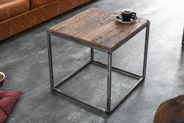 Estila Industriálny príručný stolík Cobra 40cm z teakového dreva