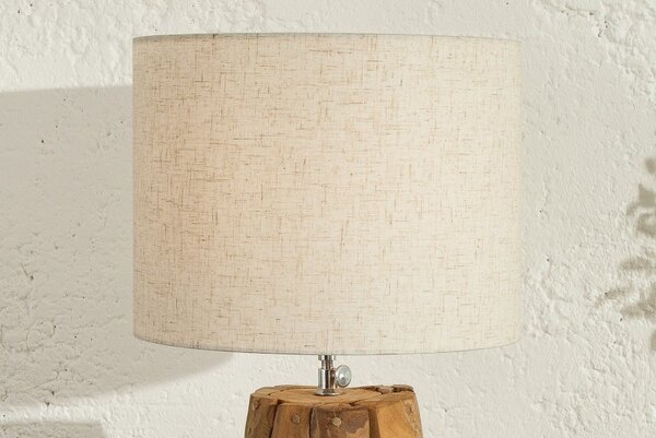 Estila Koloniálna drevená stolná lampa Pole II s polohovateľným ľanovým tienidlom v naturálnej bielej farbe 59-70cm