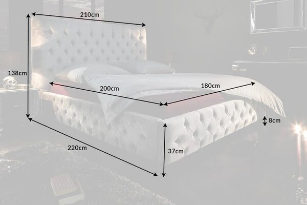 Estila Chesterfield čalúnená sivá zamatová posteľ Kreon I s vysokým čelom 210cm