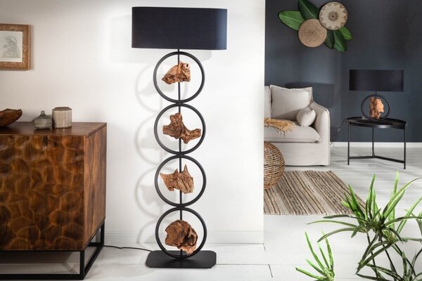 Estila Koloniálna vysoká stojaca lampa Elements s oválnym tienidlom a drevenými prvkami 147cm