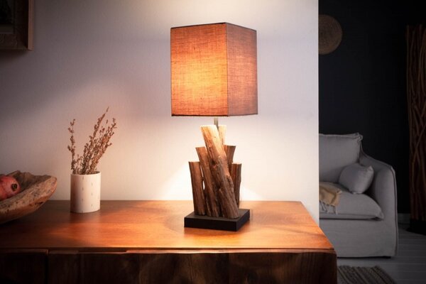 Estila Koloniálna stolná lampa Pure Nature s hnedým hranatým tienidlom 45cm