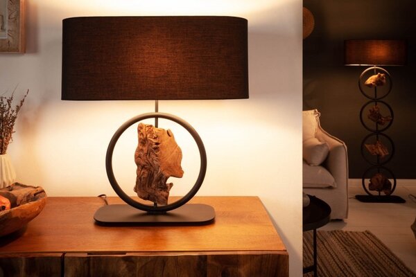 Estila Moderná čierna stolná lampa Elements s drevenými prvkami 58cm