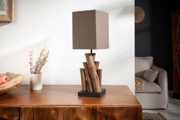 Estila Koloniálna stolná lampa Pure Nature s hnedým hranatým tienidlom 45cm