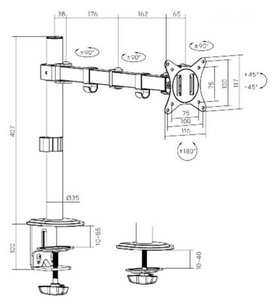Držiak na monitor Brateck LDT66-C012, 1 rameno, čierna