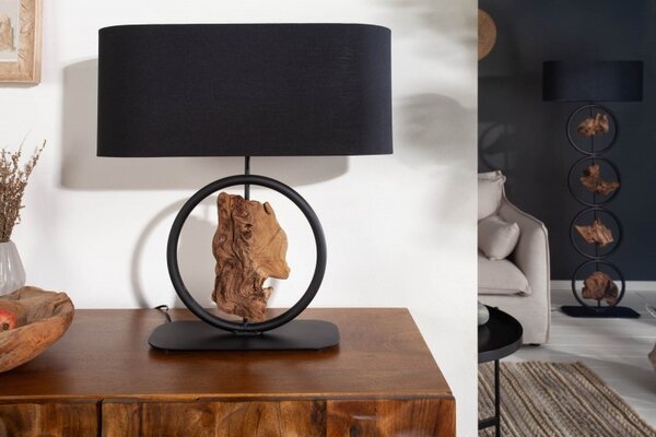 Estila Moderná čierna stolná lampa Elements s drevenými prvkami 58cm