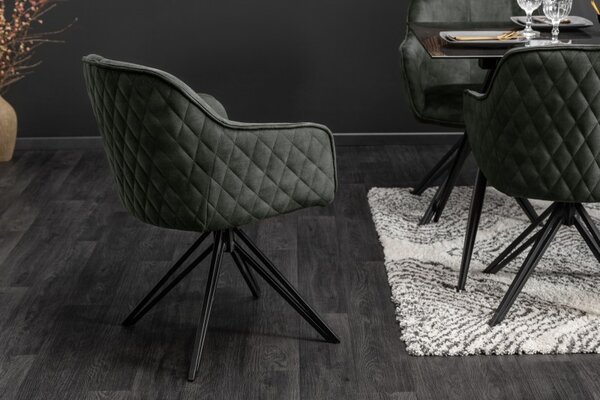 Estila Moderná zelená zamatová stolička Marmol s čiernymi nohami z kovu 82cm