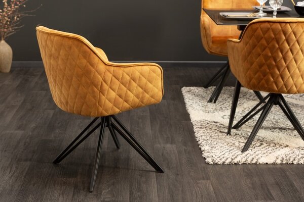 Estila Moderná horčicovožltá otočná stolička Marmol s čiernymi nohami 82cm