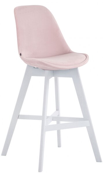 Barová stolička Cannes ~ zamat, drevené nohy biele - Ružová