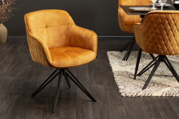 Estila Moderná horčicovožltá otočná stolička Marmol s čiernymi nohami 82cm