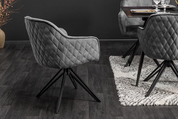 Estila Moderná otočná čalúnená stolička Marmol v sivom poťahu s čiernymi nohami 82cm