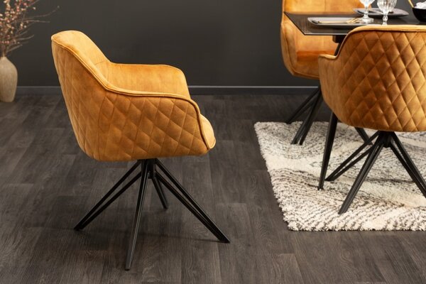 Estila Moderná horčicovožltá otočná stolička Marmol s čiernymi nohami 82cm