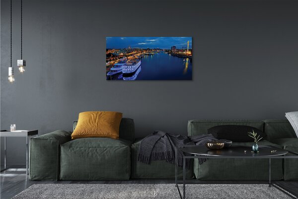 Obraz canvas Loď mora mesto na nočnej oblohe 100x50 cm