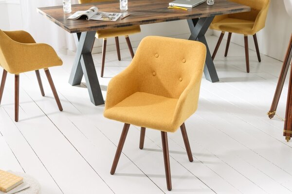 Estila Retro žltá stolička Scandinavia s drevenými nohami 85cm