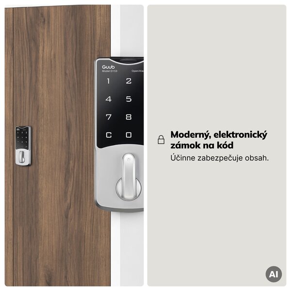 Kovová kancelárska skriňa so zámkom na kód biela, orech, 900x1850x400 mm: DANIEL Eco Design
