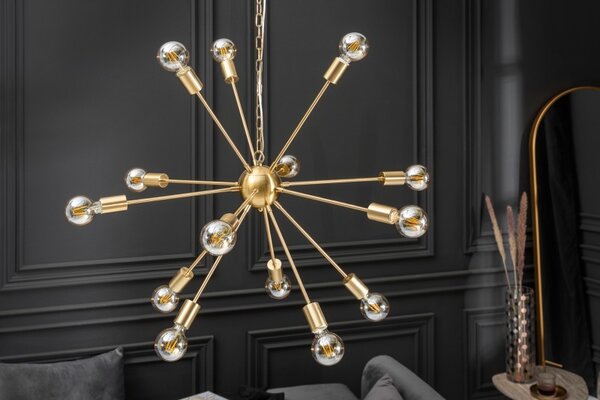 Estila Art-deco dizajnový luster Astra zlatej farby v tvare lúčov 87cm