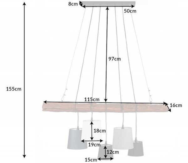 Estila Industriálna závesná lampa Elegans z dreva s piatimi tienidlami 115cm
