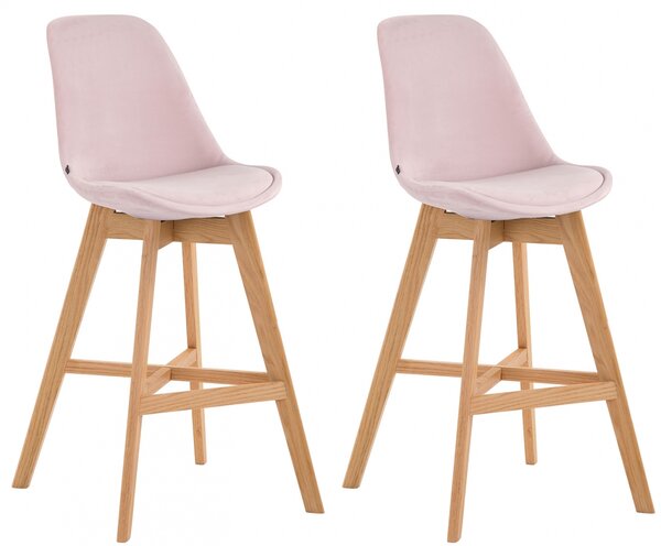 Barová stolička Cannes ~ zamat, drevené nohy natura (SET 2 ks) - Ružová