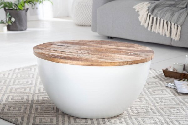 Estila Moderný okrúhly konferenčný stolík Sevii z kovu a dreva s úložným priestorom 61cm