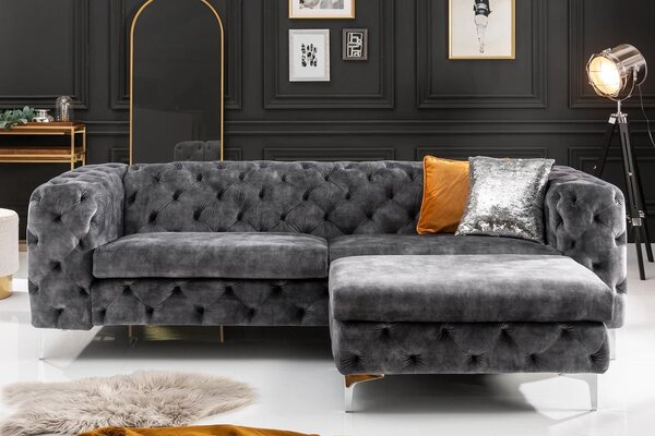 Estila Luxusná chesterfield trojmiestna sedačka Modern Barock v tmavosivej farbe so zamatovým poťahom 240 cm