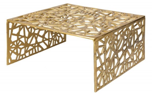 Art-deco štvorcový konferenčný stolík Hoja v zlatej farbe z kovu 60cm