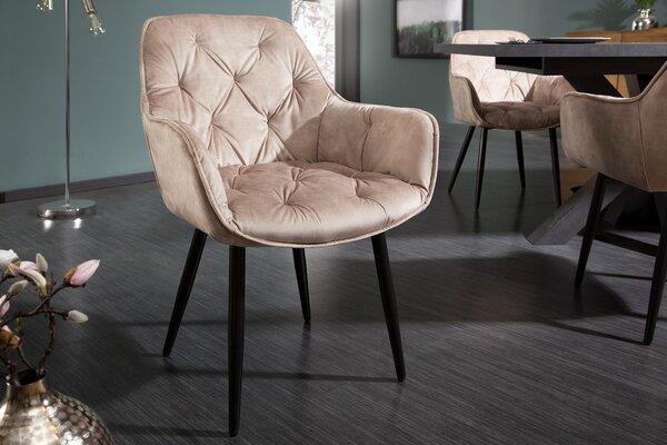 Estila Retro dizajnové béžové čalúnená jedálenská stolička Milano s opierkami na ruky 84cm