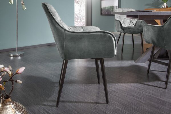 Estila Retro dizajnové šedozelené čalúnené kreslo Milano s opierkami na ruky 84cm