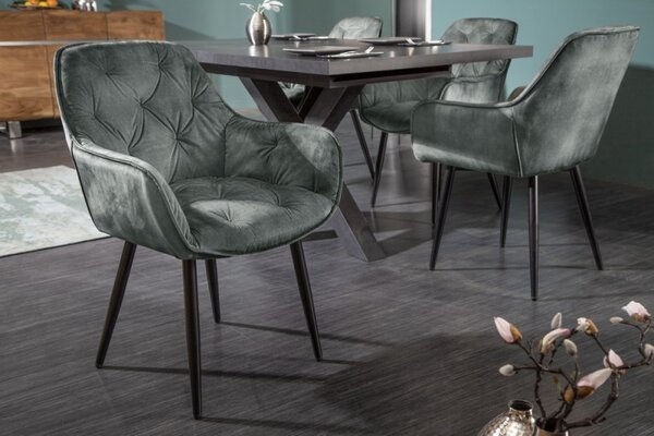 Estila Retro dizajnové šedozelené čalúnené kreslo Milano s opierkami na ruky 84cm