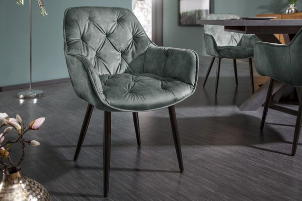 Estila Retro dizajnové šedozelené čalúnené kreslo Milano s opierkami na ruky 84cm