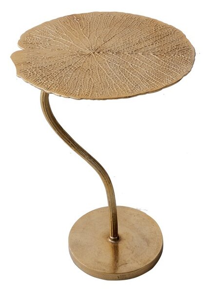 Estila Art-deco štýlový príručný stolík Zapalota z kovu v tvare listu v zlatej farbe 40cm