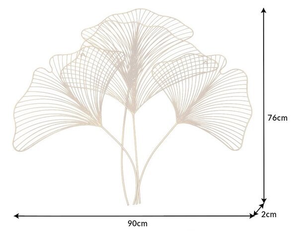 Estila Moderná florálna nástenná kovová dekorácia Biloba III zlatej farby 90cm