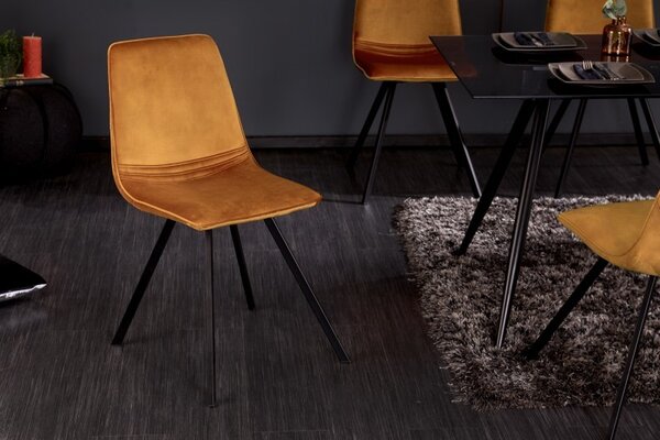 Estila Industriálna moderná stolička Hartlepool Mustard so zamatovým poťahom a kovovými nožičkami 83cm