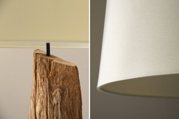 Estila Moderná dizajnová stojaca lampa Adelise v etno štýle s drevenou podstavou a s bielym tienidlom 177cm