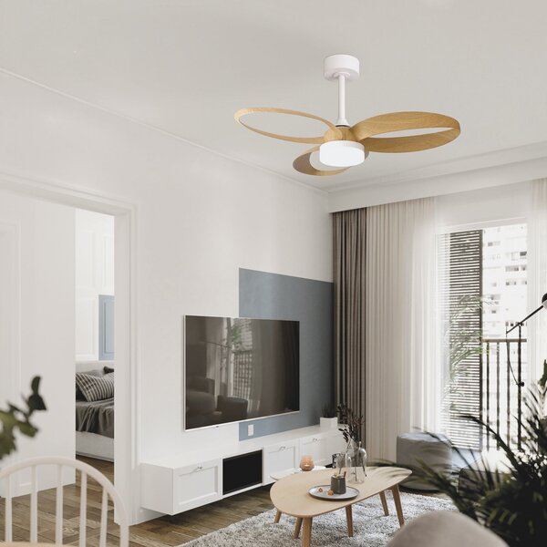 LED stropný ventilátor Infinity v dreveném dekore, DC, tichý – Mantra Mantra Iluminación, Infinity, stmievateľné, Drevo, Obývacia izba, Plast, Moderný