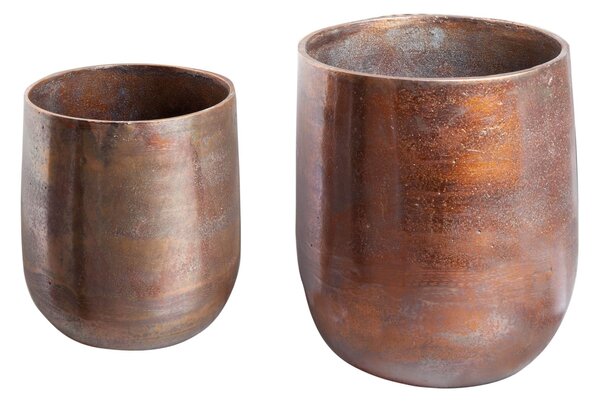 Estila Etno dizajnový set bronzových kvetináčov Auricalco zo zliatiny kovu s oblým telom 25cm
