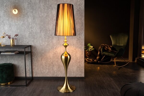 Estila Moderná dizajnová stojaca lampa Lucie v zlatom prevedení z kovu s čiernym tienidlom 160cm