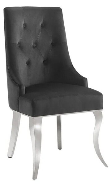 Estila Dizajnová glamour jedálenská stolička Modern Barock s chrómovými nohami a čiernym zamatovým poťahom s klopadlom 100 cm