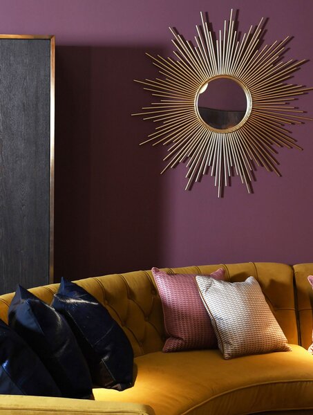 Estila Art deco okrúhle nástenné zrkadlo Reina s rôzne dlhými kovovými lúčmi zlatej farby 100cm