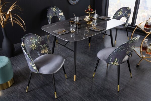 Estila Štýlová čalúnená art deco stolička Floreque s oválnym operadlom a kovovou konštrukciou v sivom prevedení 83cm