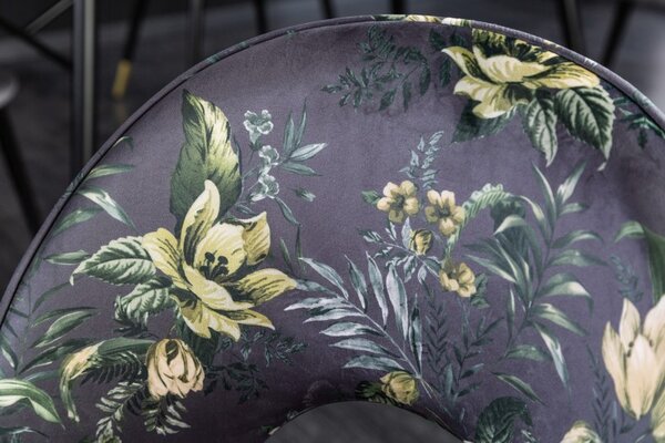 Estila Štýlová čalúnená art deco stolička Floreque s oválnym operadlom a kovovou konštrukciou v sivom prevedení 83cm