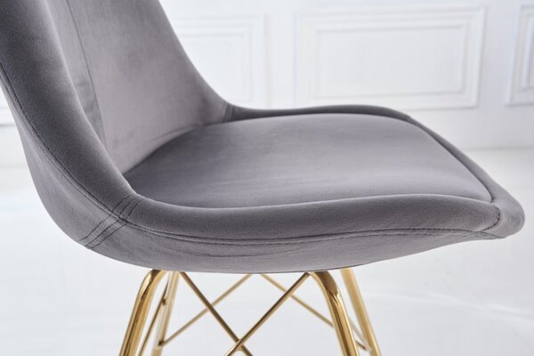 Estila Art deco moderná jedálenská stolička Scandinavia s tmavosivým zamatovým čalúnením a zlatými nohami 86cm