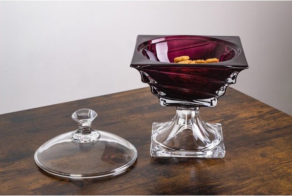 KRIŠTÁĽOVÁ MISKA BOHEMIA CASABLANCA BURGUNDY NA NOHE 245MM