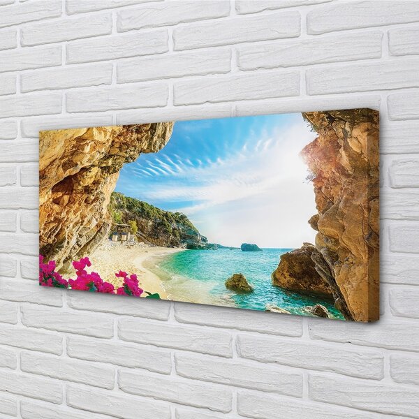 Obraz na plátne Grécko pobrežie útesy kvety 100x50 cm