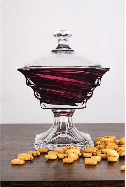 KRIŠTÁĽOVÁ MISKA BOHEMIA CASABLANCA BURGUNDY NA NOHE 245MM