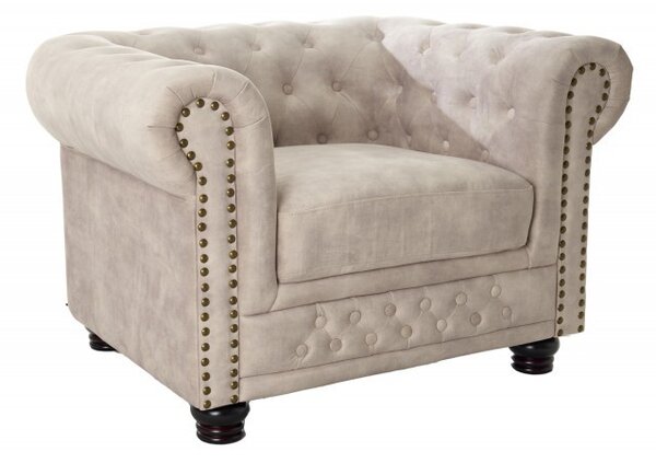 Estila Luxusné chesterfield kreslo Contessa s čalúnením vo farbe šampanského s prešívaním a kovovým zdobením 105cm