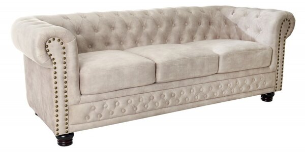 Estila Chesterfield sedačka Contessa do obývačky v svetlej farbe šampanského s drevenými nožičkami 200cm
