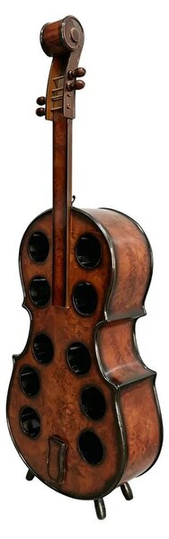 Estila Dizajnová masívna vinotéka Barley v tvare violončela v hnedej farbe s čiernymi detailmi s patinovaným efektom 135 cm