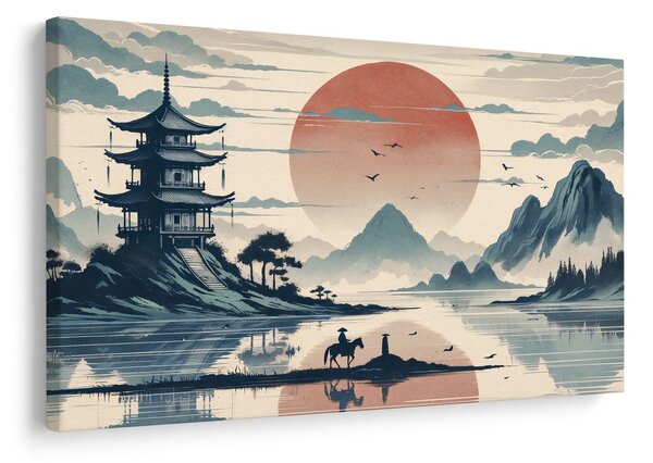 Obraz japonská krajina s jazdcom