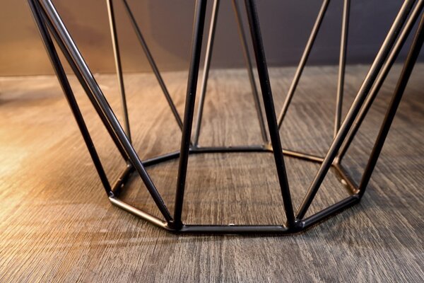 Estila Moderný príručný stolík Diamond Marble s mramorovou vrchnou doskou a čiernou kovovou podstavou 50cm