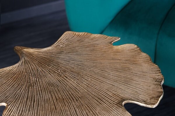 Estila Art-deco dizajnový príručný stolík Ginko v tvare listu zlatý 53cm